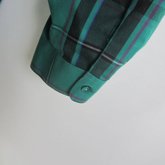 Coldwater Creek Women Plus 2X Teal Blue Green Black Plaid Cotton LS Shirt - Picture 9 of 15